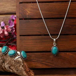 VENI Silver-Plated 92.5 Oxidised Stone Studded Jewellery Set-image-98
