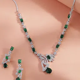 MANSIYAORANGE Rhodium Plated American Diamond Jewellery Set-46