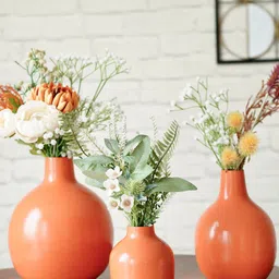 BEHOMA Orange-Coloured 3 Pieces Oval Shape Metal Vases-image-99