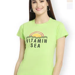 Fabflee Women Multicoloured 3 Printed Extended Sleeves Applique T-shirt-image-70