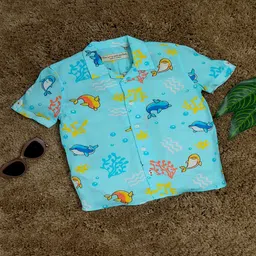 The Lion and The Fish Boys Spread Collar Short Sleeves Comfort Floral Printed Casual Shirt-picture-42