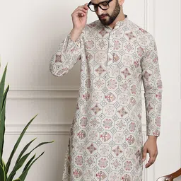 SOJANYA Ethnic Motifs Printed Band Collar Long Sleeves Straight Kurta-picture-56