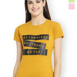 Fabflee Women Multicoloured 3 Printed Extended Sleeves T-shirt-image-59