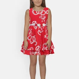 Peppermint Girls Red & White Printed Fit and Flare Dress-picture-31
