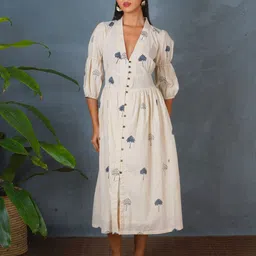 Chidiyaa Women Floral Print Puff Sleeve Fit & Flare Midi Dress-picture-17