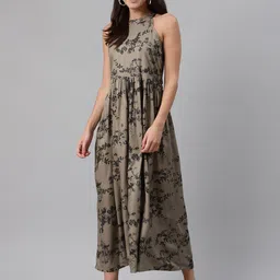 Meeranshi Women Olive Green & Black Printed Maxi Dress-image-86