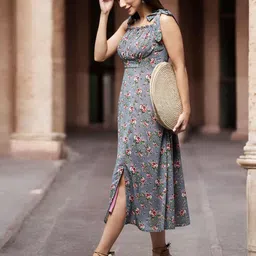 Miss Chase Floral Print Georgette Fit & Flare Midi Dress-picture-13