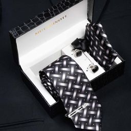MUTAQINOTI Men Checked & Micro Geometric Print Silk Blend Necktie Accessory Gift Set-picture-6