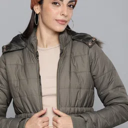 Flying Machine Solid Long Sleeves Hooded Puffer Jacket-image-32