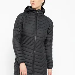 Columbia Women Black Solid Powder Lite Mid Hooded Hiking Jacket-image-18