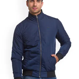 Being Human Men Navy Blue Bomber with Patchwork Jacket-image-48