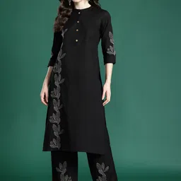 Indo Era Floral Embroidered Pure Cotton Kurta with Trousers-picture-53