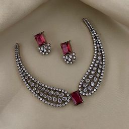 D Rio Fashions Gold-Plated Stone-Studded Jewellery Set-48