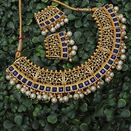 Ozanoo Brass Gold-Plated Choker Necklace & Earrings Set-21