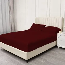 Trance Home Linen Maroon 400 TC Single Fitted Bedsheet with 1 Pillow Cover-image-92