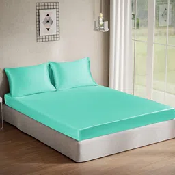 Cloth Fusion Sea Green 120 TC Silk Satin King Bedsheet with 2 Pillow Covers-picture-13