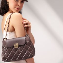 Mast & Harbour Quilted Structured Shoulder Bag with Detachable Handle-15