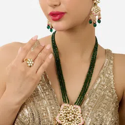 Zaveri Pearls Gold-Plated Crystals-Studded & Beaded Jewellery Set-image-100