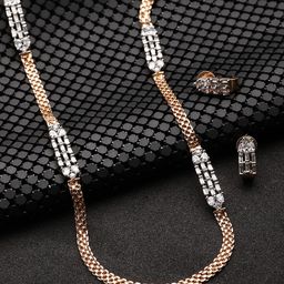 Priyaasi Rose Gold-Plated American Diamond Studded Jewellery Set-27