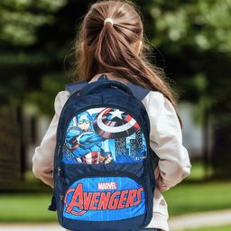 Kuber Industries Marvel Captain America Waterproof Rexine Blue School Bag for boys-26