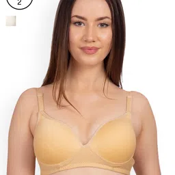 Komli Beige & White Pack of 2 Non-Wired Heavily Padded T-shirt Bras K915-2PC-SK-OFFW-image-98