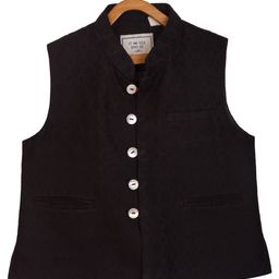 KISAH Boys Charcoal Grey Banarasi Jaquard Cotton Silk Self Design Nehru Jacket-13