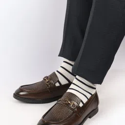 FAUSTO Men Textured Lightweight Leather Horsebit Loafers-image-29