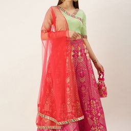 Ethnovog Pink  Green Made to Measure Lehenga  Blouse With Dupatta-image-97