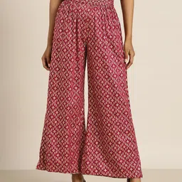 Shae by SASSAFRAS Women Burgundy & Golden Ethnic Motifs Printed Liva Palazzos-image-41
