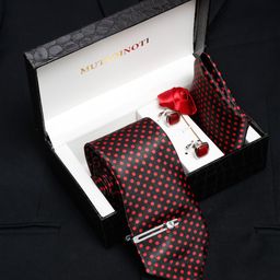 MUTAQINOTI Men Polka Dot Black Silk Blend Necktie Accessory Gift Set-image-39