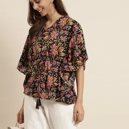 Shae by SASSAFRAS Black & Pink Printed Pure Cotton Kaftan Top-picture-42