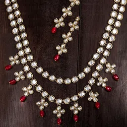 Zaveri Pearls Gold Toned Traditional Kundan & Dangling Beads Jewellery Set-image-61