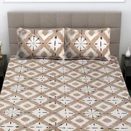 FABINALIV Beige & Cream-Coloured Geometric 300 TC King Bedsheet With 2 Pillow Covers-19