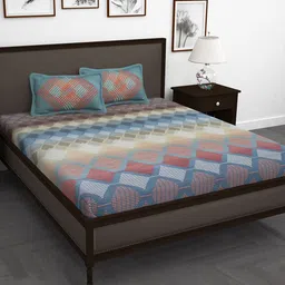 Story@home Multicoloured Geometric 210TC Cotton 1 King Bedsheet with 2 Pillow Covers-image-27