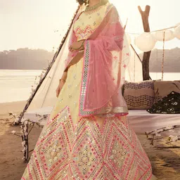 Fusionic Embroidered Mirror Work Semi-Stitched Lehenga & Unstitched Blouse With Dupatta-picture-14