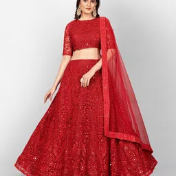 SHOPGARB Embroidered Thread Work Semi Stitched Lehenga & Unstitched Blouse With Dupatta-picture-34