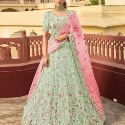 Fusionic Embroidered Thread Work Semi-Stitched Lehenga & Unstitched Blouse With Dupatta-picture-44
