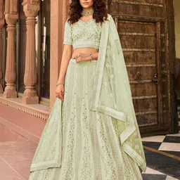 Fusionic Embroidered Thread Work Semi-Stitched Lehenga & Unstitched Blouse With Dupatta-picture-14