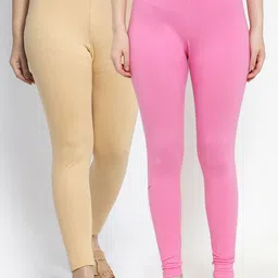 GRACIT Women Beige & Pink Pack of 2 Solid Ankle Length Legging-image-96