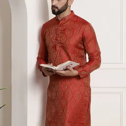 SOJANYA Ethnic Motifs Woven Design Band Collar Straight Kurta-picture-43