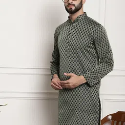 SOJANYA Ethnic Motifs Woven Design Band Collar Straight Kurta-picture-43