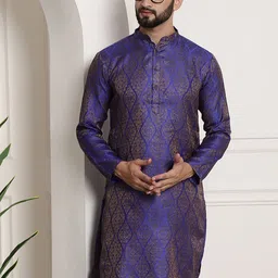 SOJANYA Ethnic Motifs Woven Design Band Collar Straight Kurta-image-18