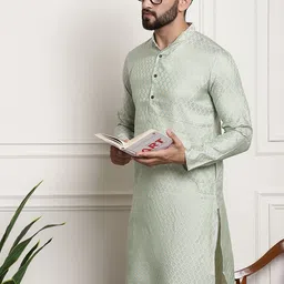 SOJANYA Ethnic Motifs Woven Design Band Collar Straight Kurta-picture-54