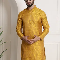 SOJANYA Ethnic Motifs Woven Design Band Collar Straight Kurta-picture-38
