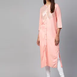 AURELIA Women Peach-Coloured & Golden Sequinned Yoke Straight Kurta-picture-24