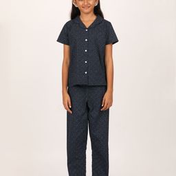 mackly Girls Navy Blue & White Pure Cotton Printed Night suit-picture-32