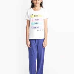 mackly Girls White & Navy Blue Printed Pure Cotton Night suit-image-27