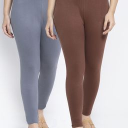 Women Pack of 2 Solid Ankle Length Leggings-image-111
