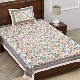 FABROLI Pink & White 130 GSM Floral Cotton 240 TC Single Bedsheet with 1 Pillow Cover-image-17
