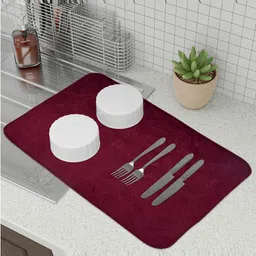 Kuber Industries 3 Pcs Maroon & Beige Embossed Rectangle Dish Drying Placemats-23